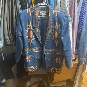 Vintage Style Blue Patterned Blazer